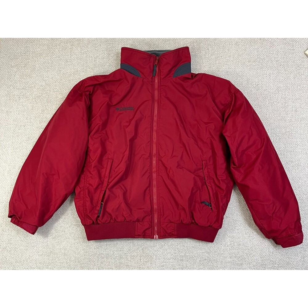 Columbia Jacket Bomber Fleece Lined Men's Large Red Nylon Full Zip Pockets